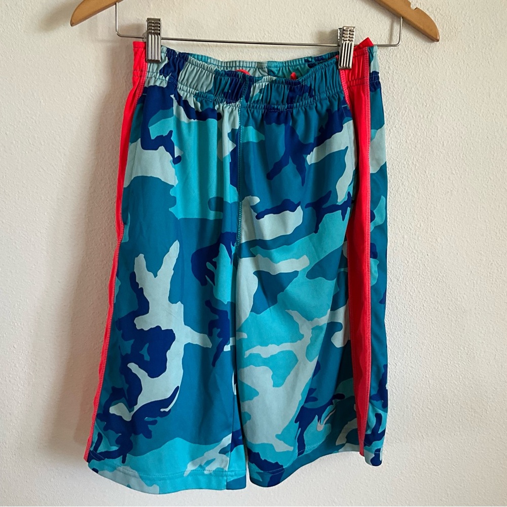Nike Blue Teal Camo Shorts with Coral Drawstring L